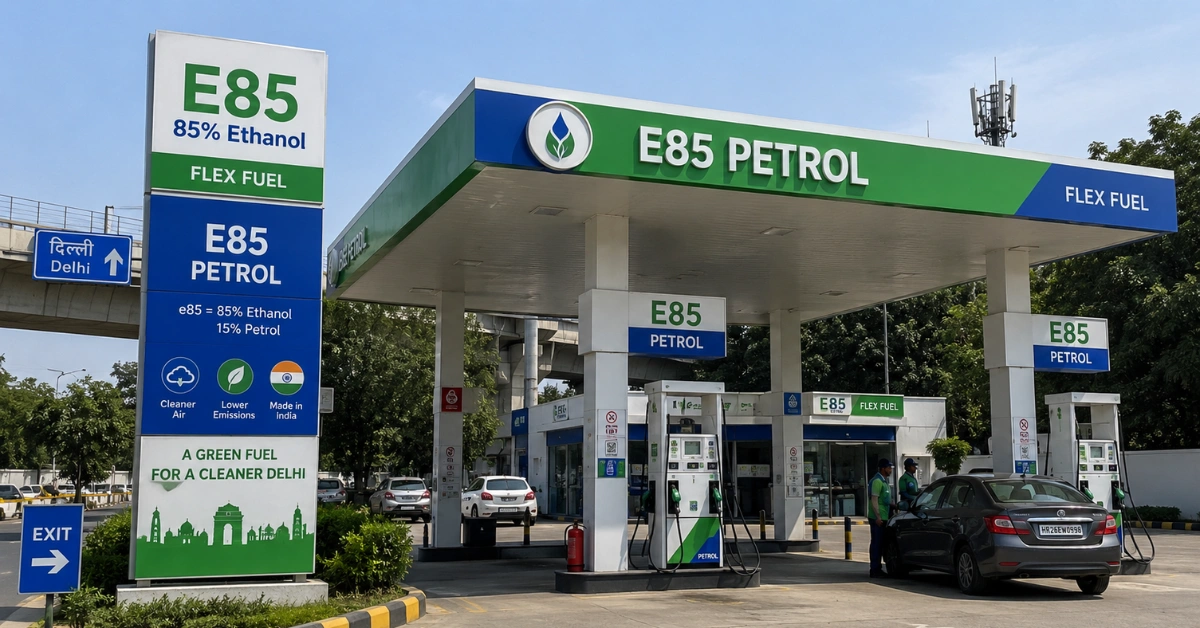 E85 Fuel Launched in Delhi at ₹82.12 — ₹20 Cheaper Than Petrol, But Here’s the Catch Every Driver Must Know